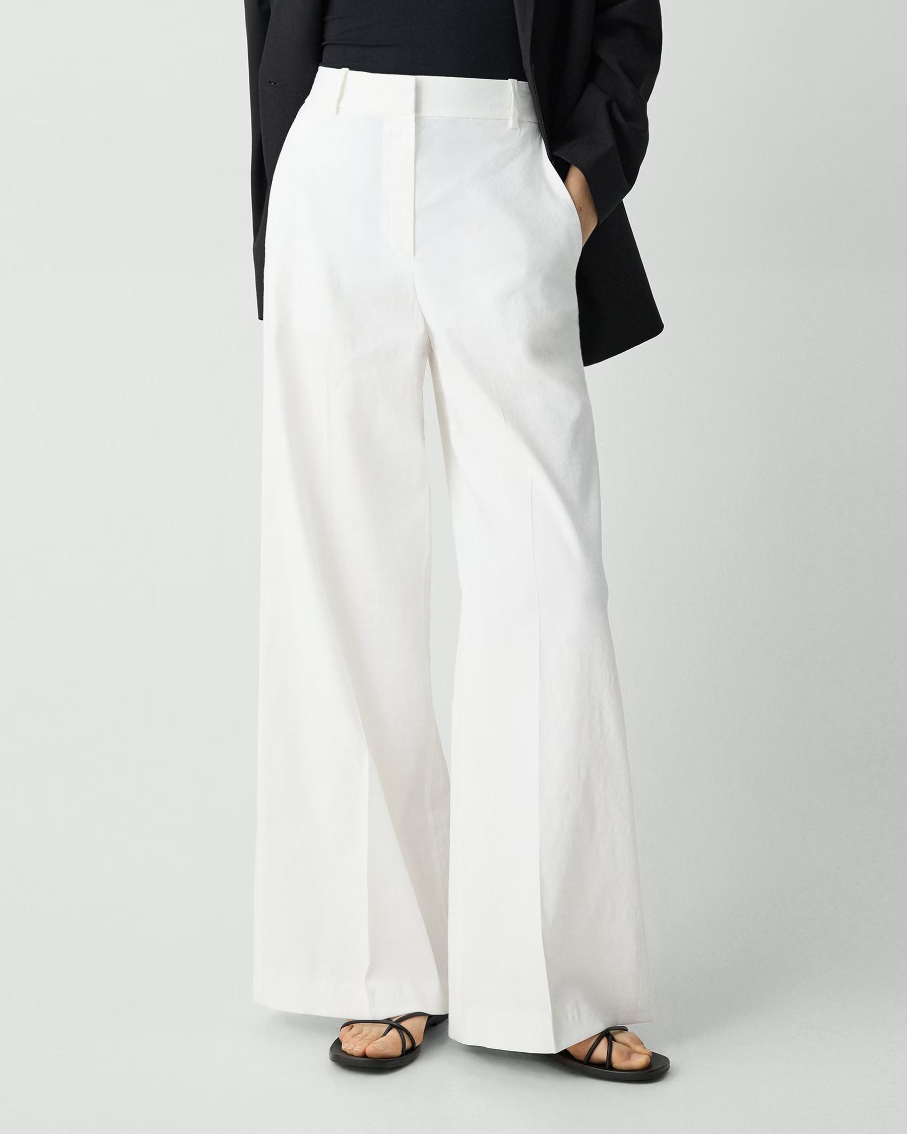 High-Waist Wide-Leg Good Linen Pant - White by Theory — alternate view