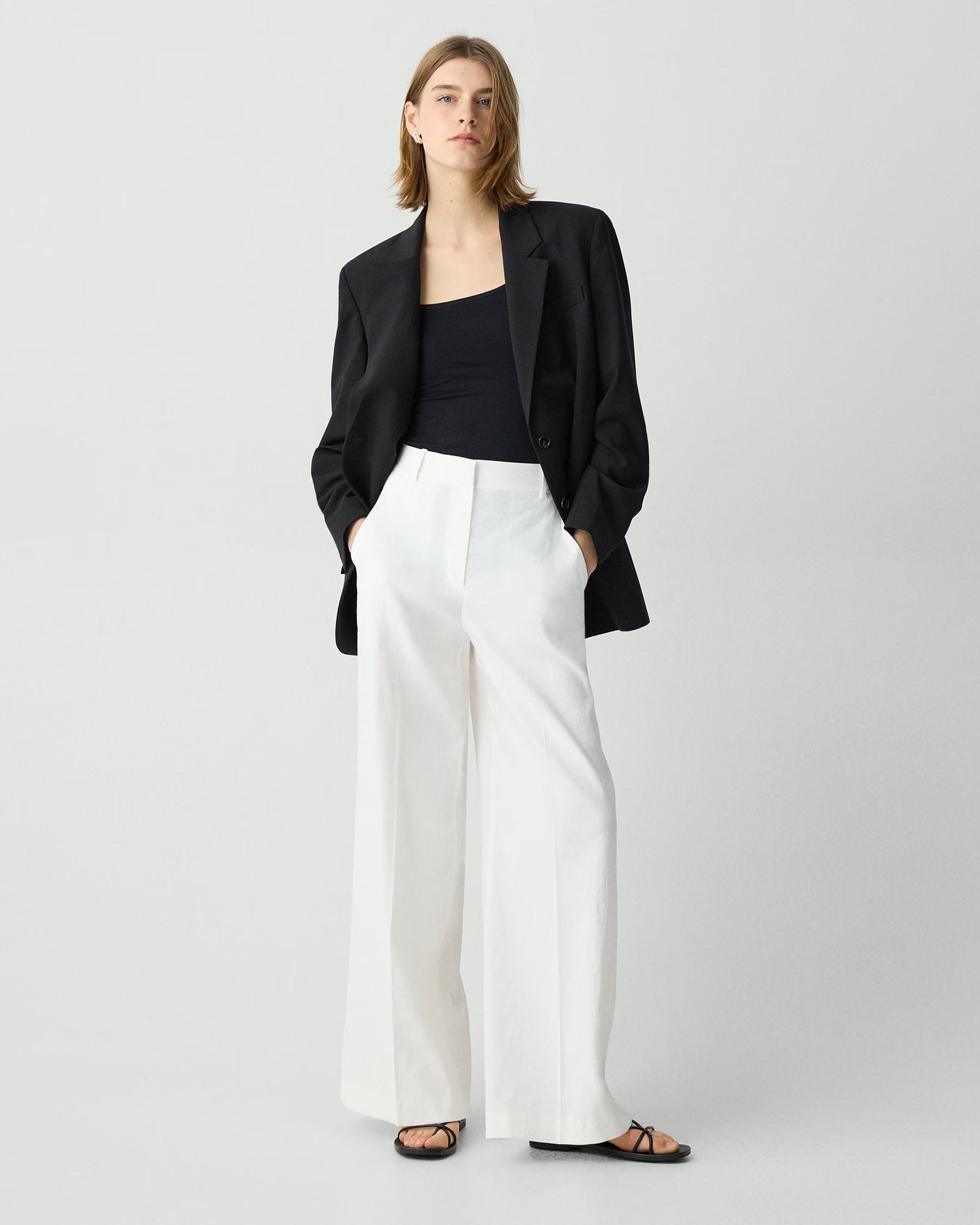 High-Waist Wide-Leg Good Linen Pant - White by Theory | 25 South Boutiques