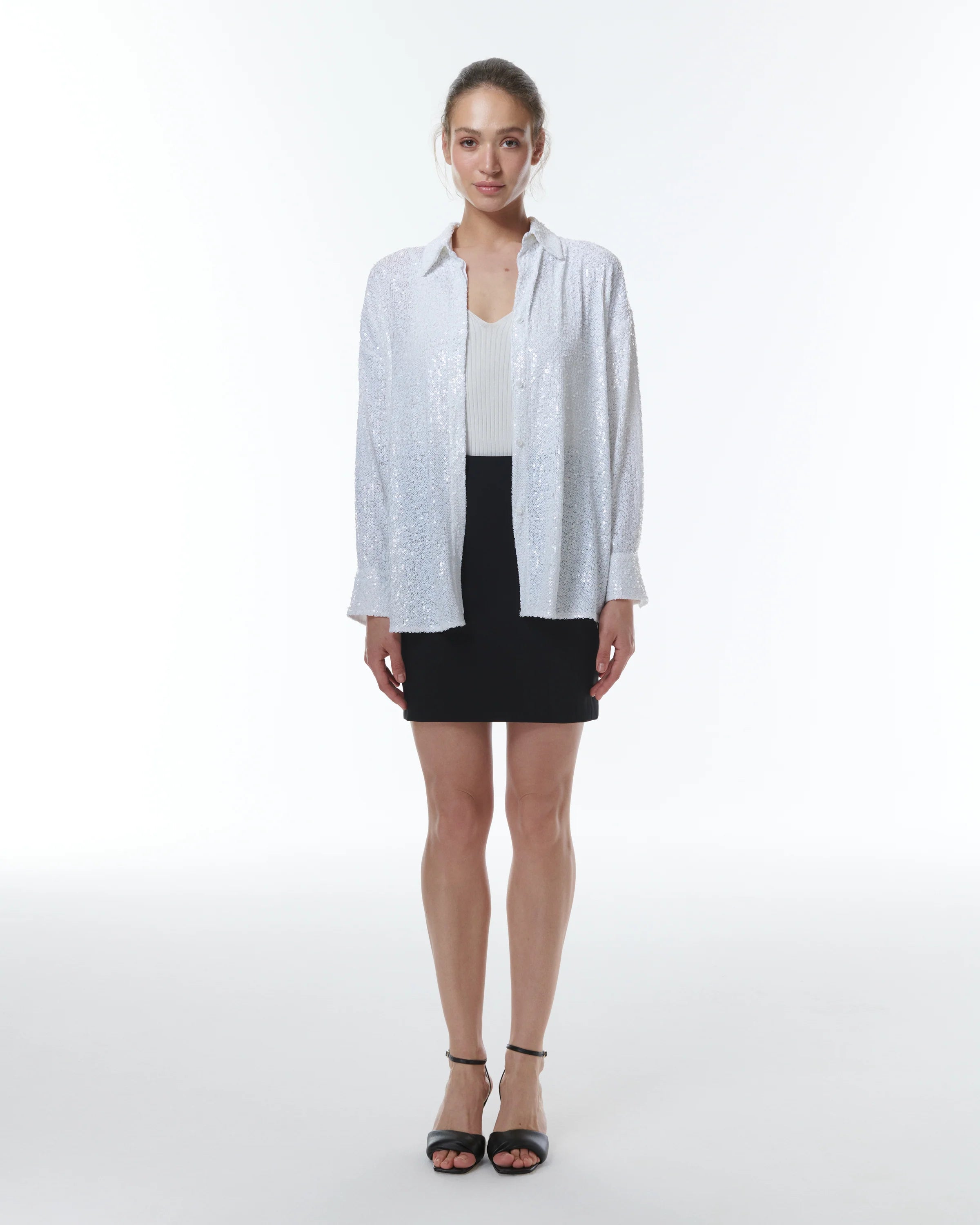 Styx Sequin Boyshirt - White by Theo The Label — view 3