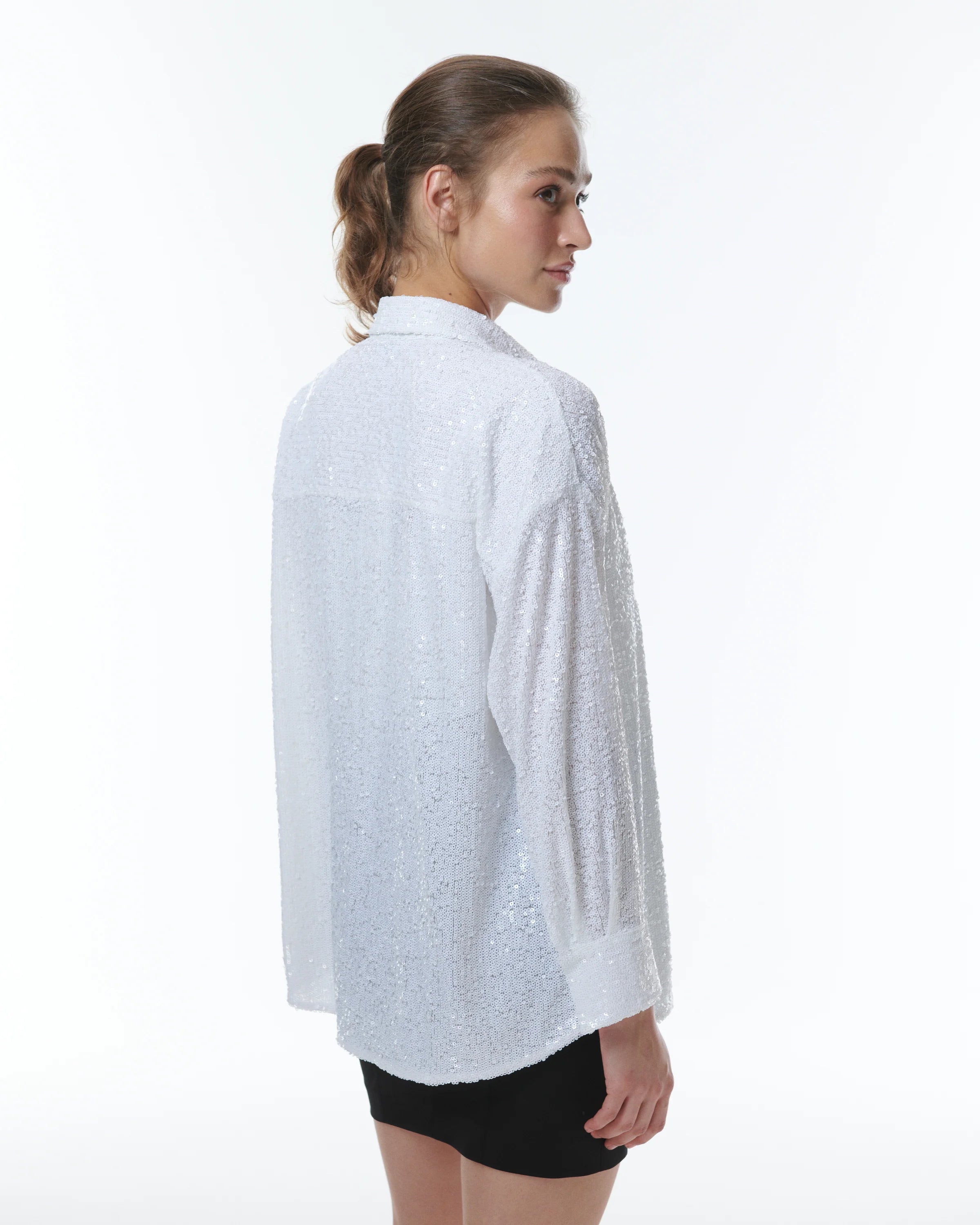 Styx Sequin Boyshirt - White by Theo The Label — alternate view