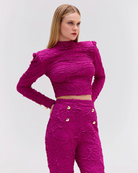 Jacquard Mock Neck Cropped Top - Raspberry by PatBo | 25 South Boutiques