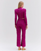 Jacquard Mock Neck Cropped Top - Raspberry by PatBo — view 3