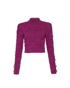 Jacquard Mock Neck Cropped Top - Raspberry by PatBo — view 4
