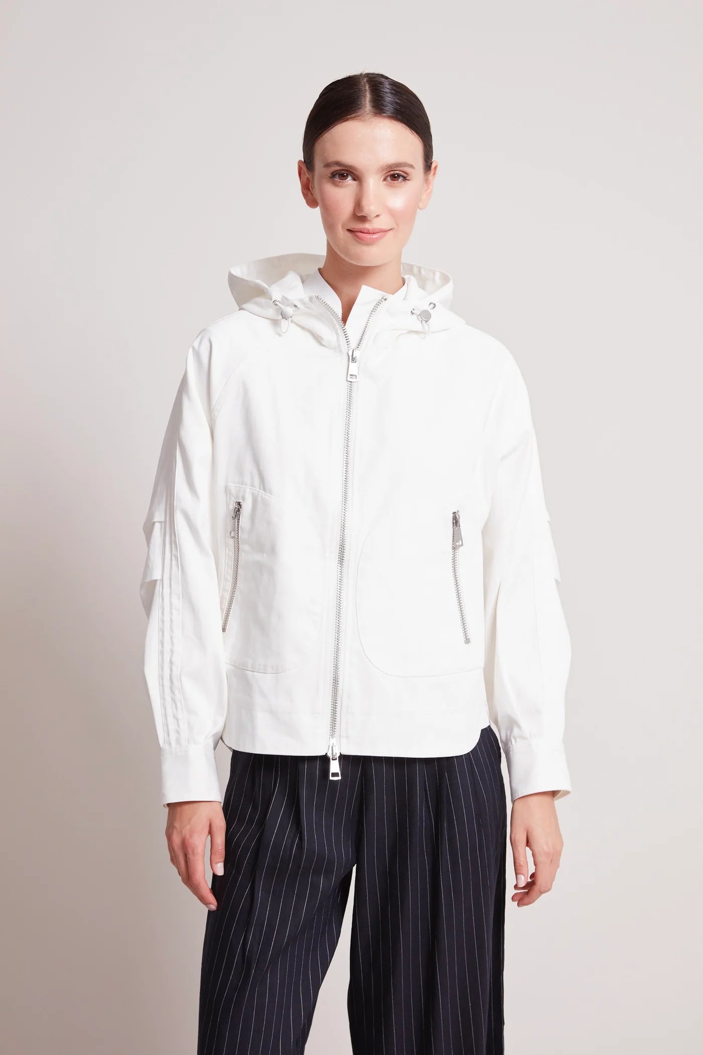 Taika Hooded Raglan Jacket - White by Adroit Atelier — view 4