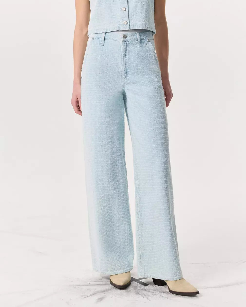 Sofie Tailored Textured Wide-Leg Jean - Sky Blue Tweed by Rag & Bone — alternate view