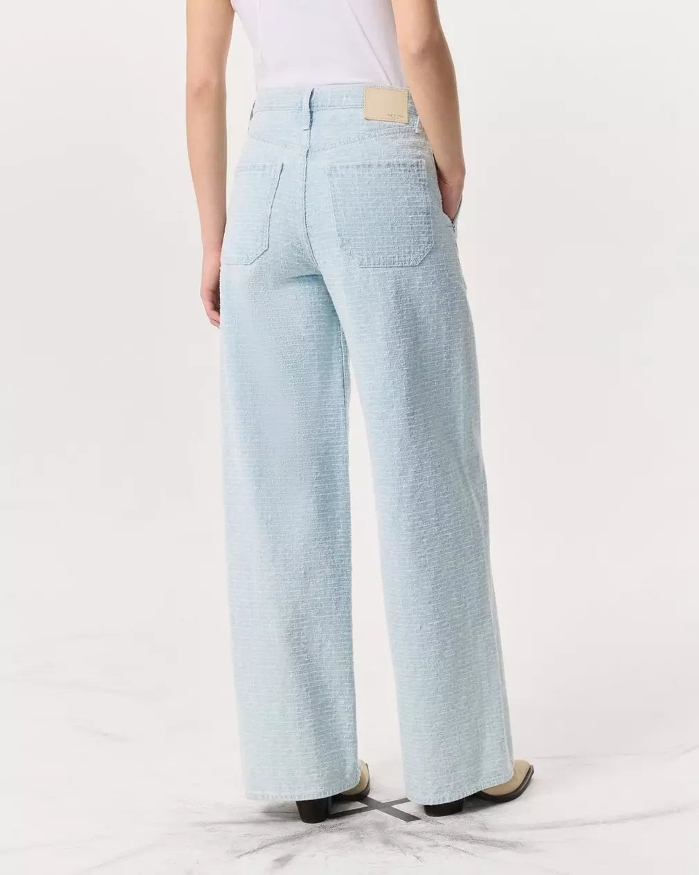 Sofie Tailored Textured Wide-Leg Jean - Sky Blue Tweed by Rag & Bone — view 4