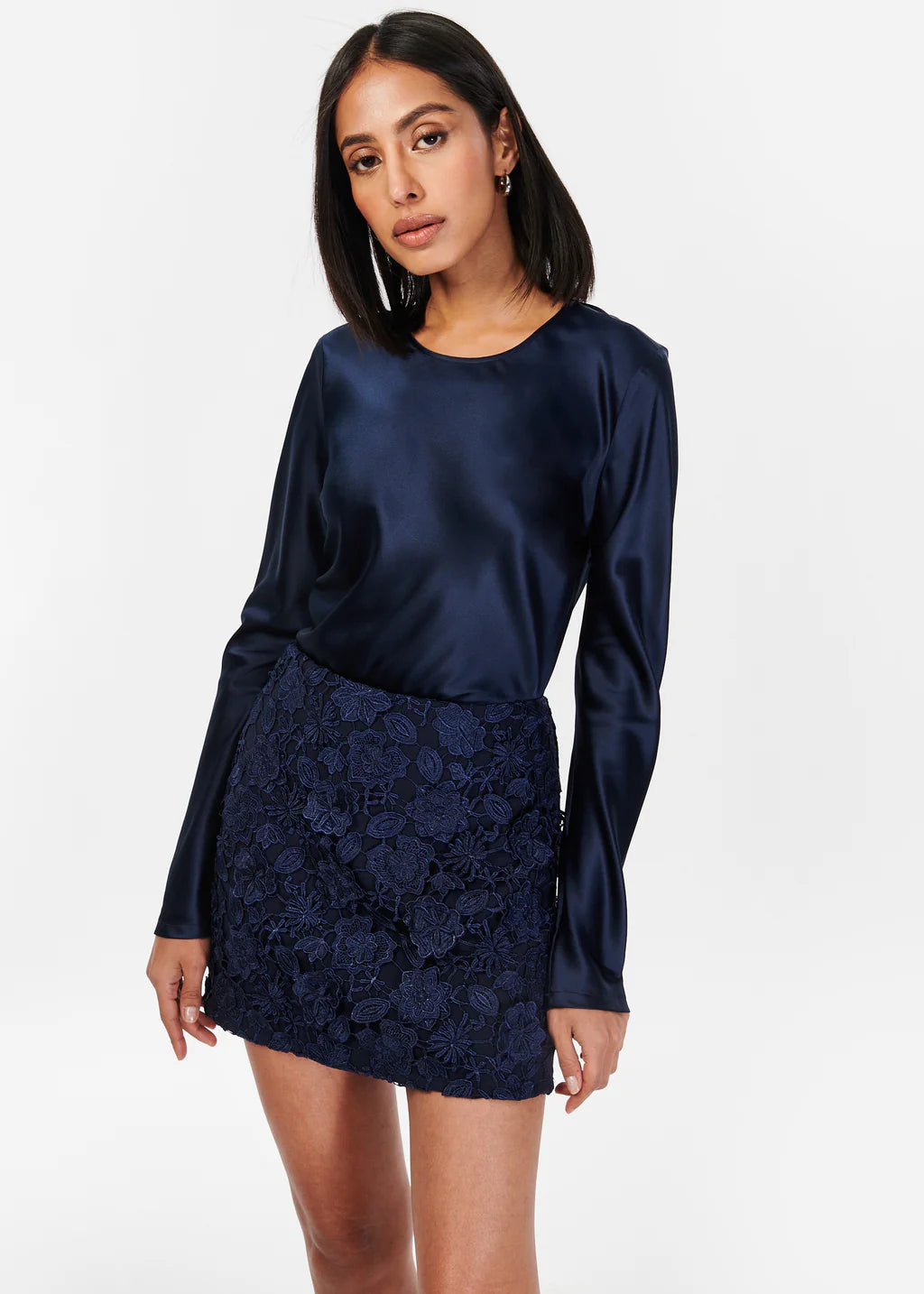 Florcienta Lace Mini Skirt - Navy by Cami NYC — view 3