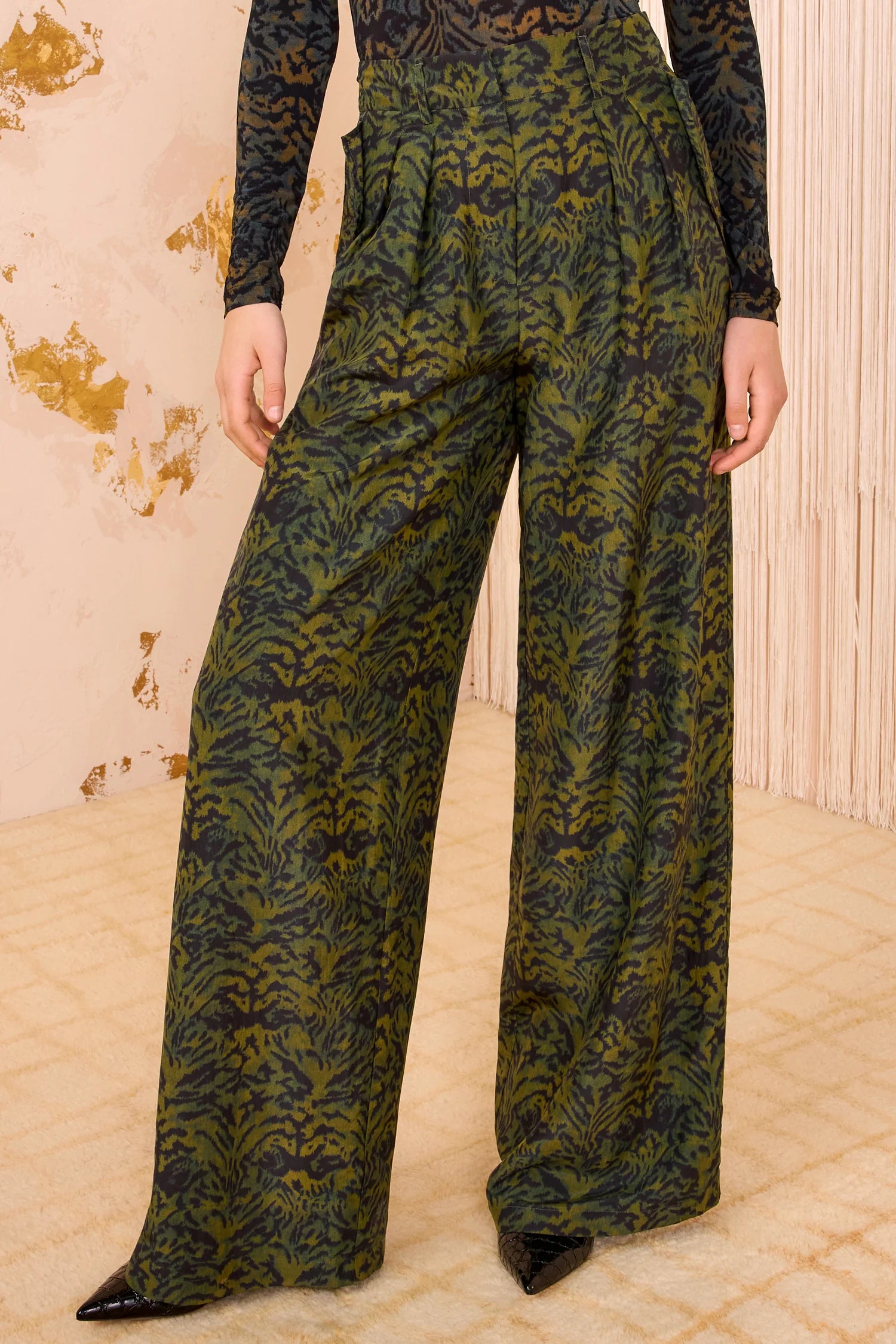 Charlie Silk High Waist Wide Leg Pant - Desert Jasper by Ulla Johnson — view 3