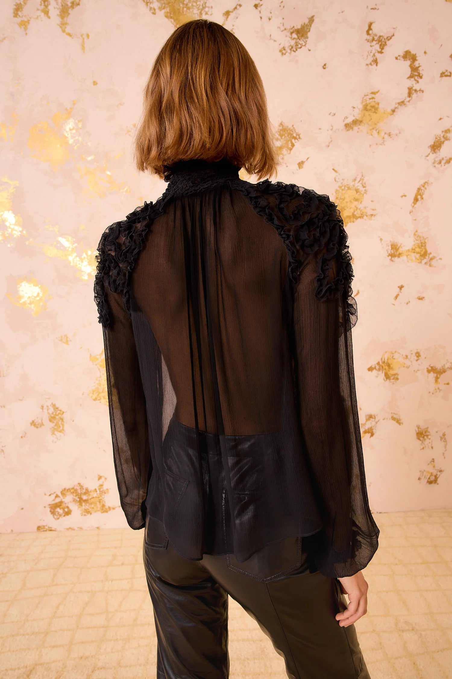 Magdalena Silk Smocked Long Sleeve - Noir by Ulla Johnson — alternate view