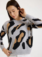 Abstract Leopard Cashmere Crew Neck Jumper - Super Grey by Brodie Cashmere — view 3