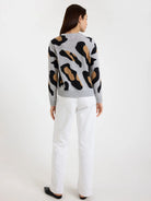 Abstract Leopard Cashmere Crew Neck Jumper - Super Grey by Brodie Cashmere — view 4