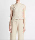 Silk-Blend Asymmetric Draped Cap-Sleeve Blouse - Oat Sand by Vince | 25 South Boutiques