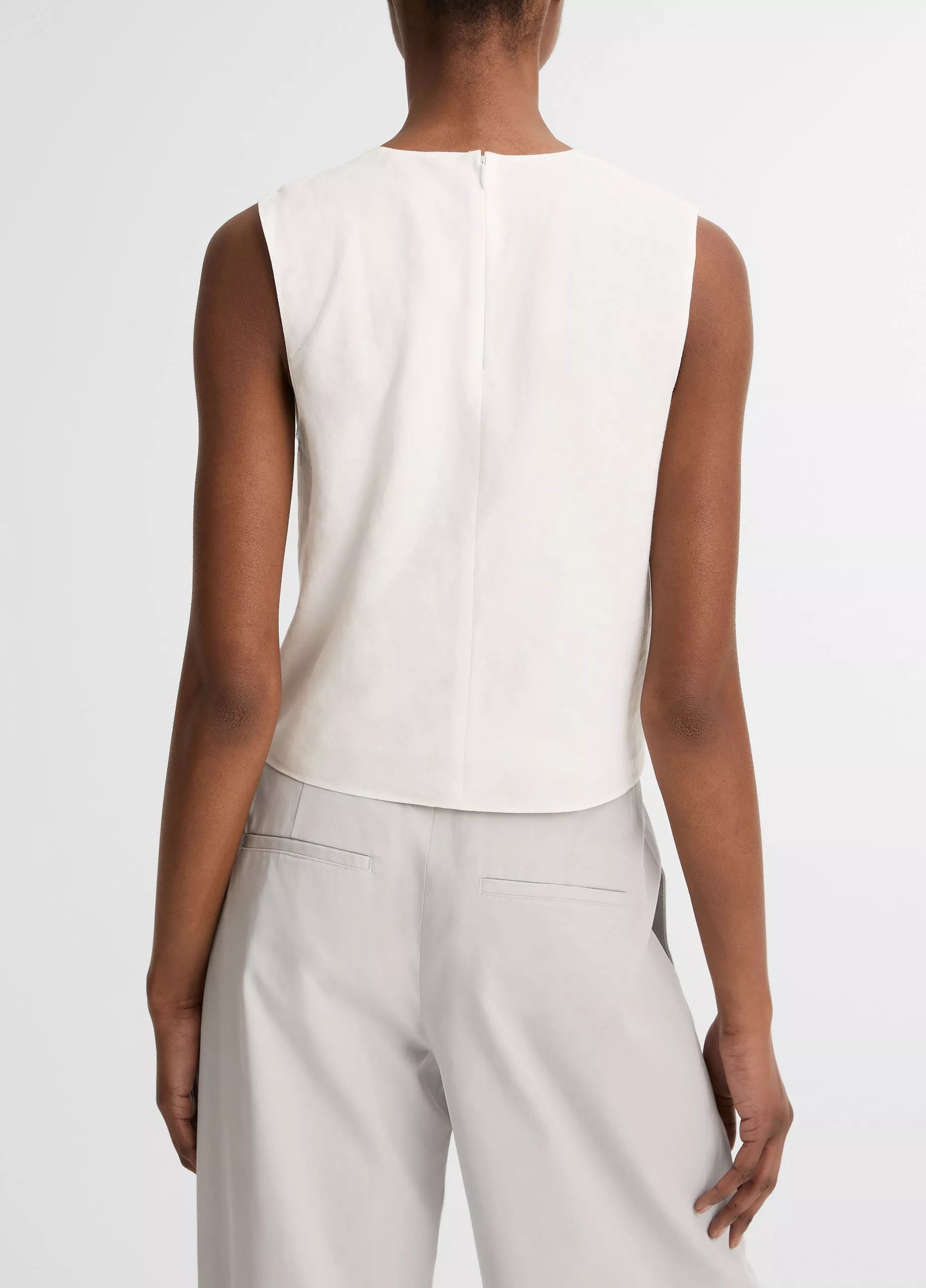 Linen Crew Neck Tank - Optic White by Vince — view 3