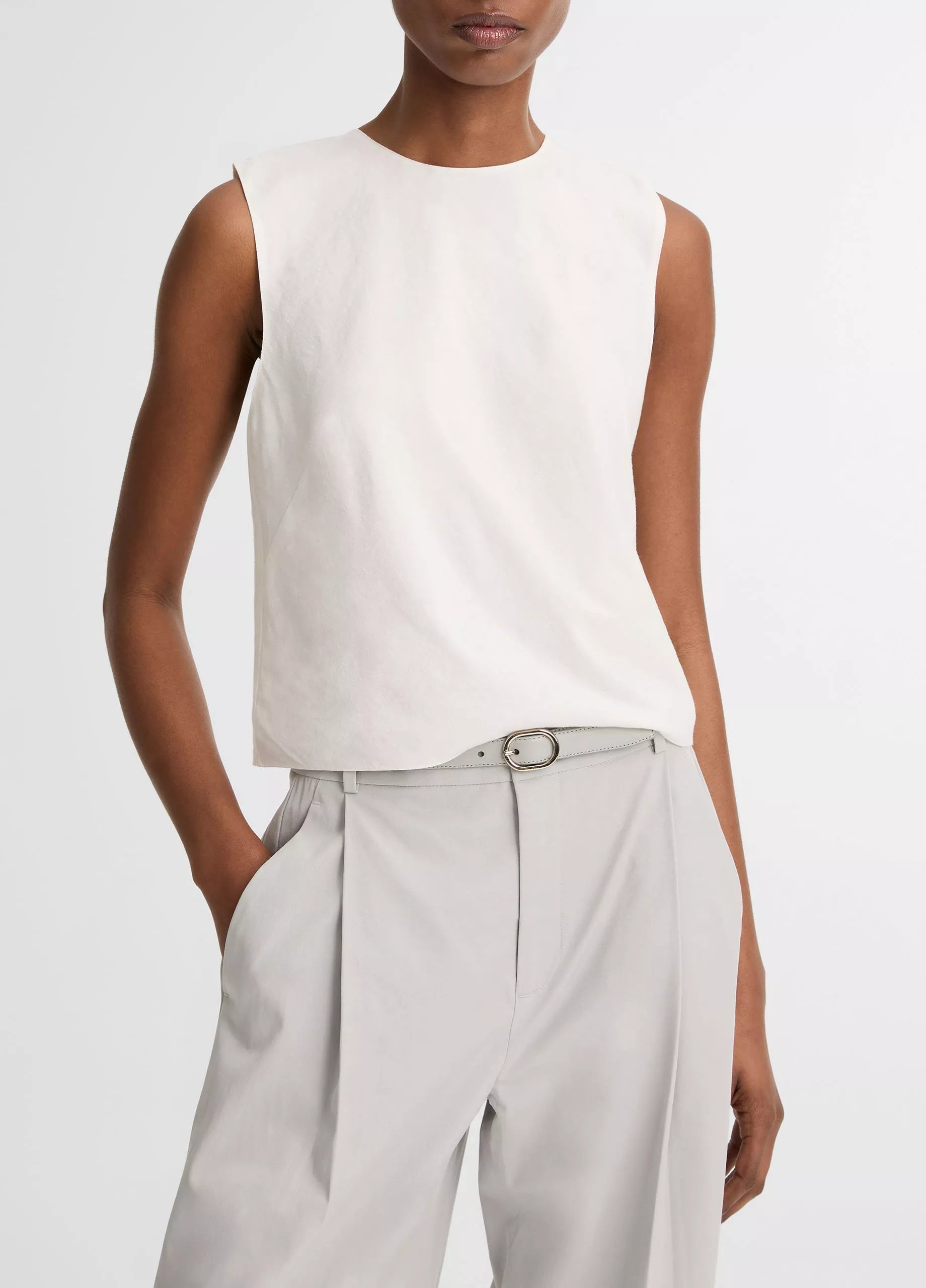 Linen Crew Neck Tank - Optic White by Vince | 25 South Boutiques