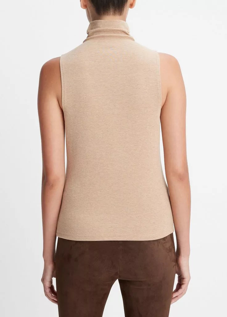 Sleeveless Turtleneck Top - Heather Cashew by Vince — alternate view