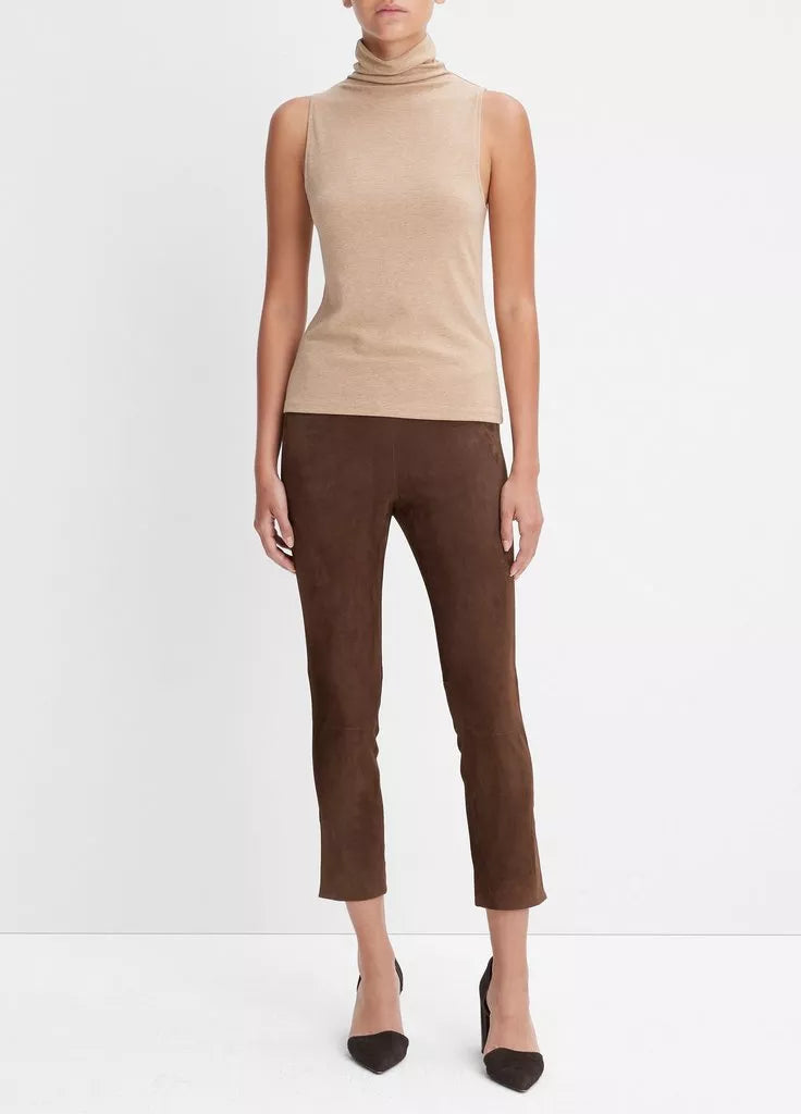 Sleeveless Turtleneck Top - Heather Cashew by Vince — view 4