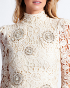 Beaded Crochet Open Back Mini Dress - Wheat by PatBo — view 3