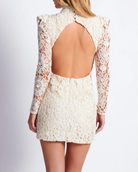 Beaded Crochet Open Back Mini Dress - Wheat by PatBo — view 4