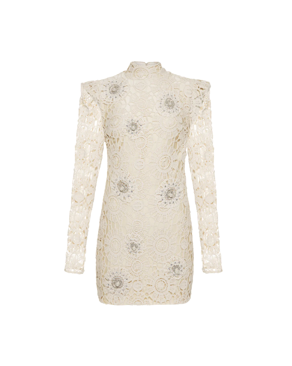 Beaded Crochet Open Back Mini Dress - Wheat by PatBo — view 5