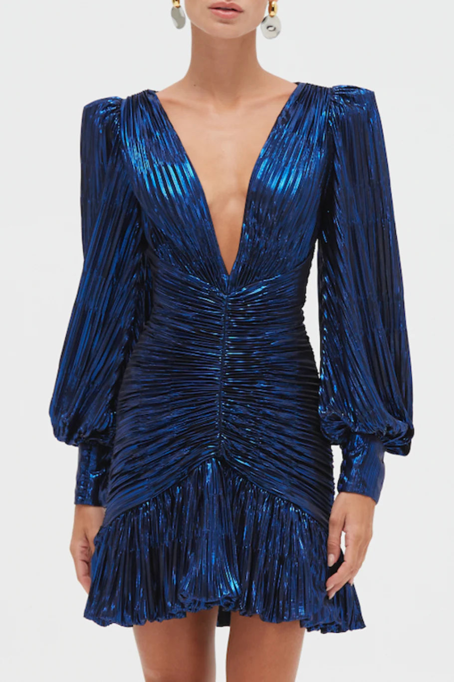 Metallic Plisse Mini Dress - Dark Blue by PatBo — alternate view