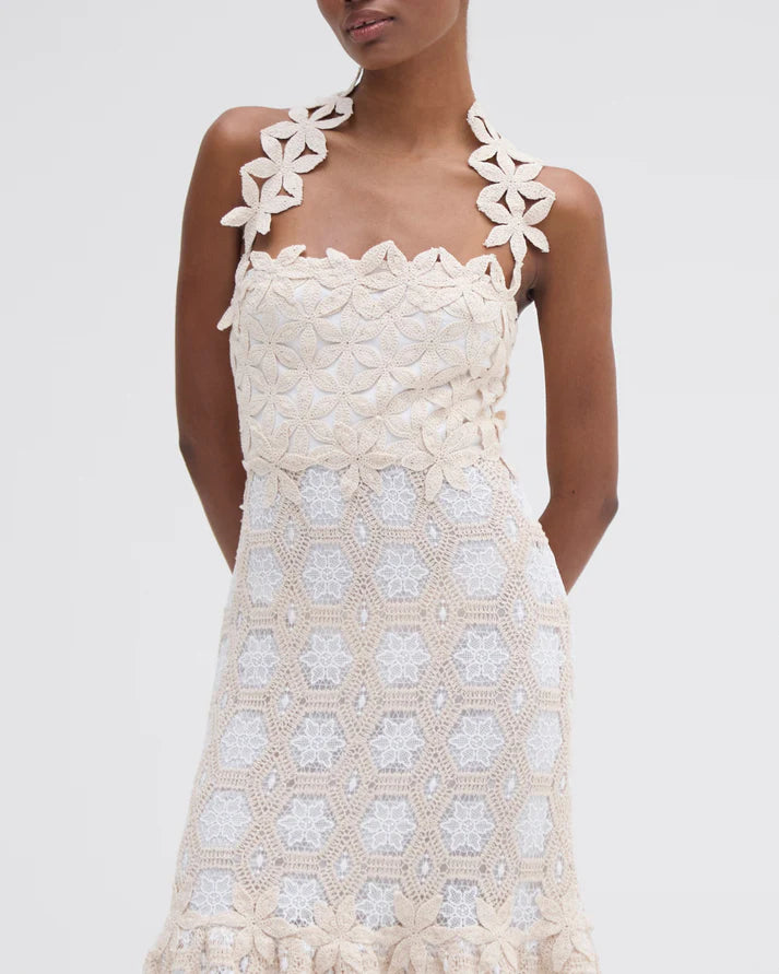 Crochet Midi Dress - Natural Off White by PatBo — alternate view