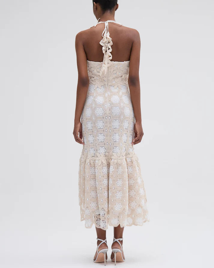Crochet Midi Dress - Natural Off White by PatBo — view 3