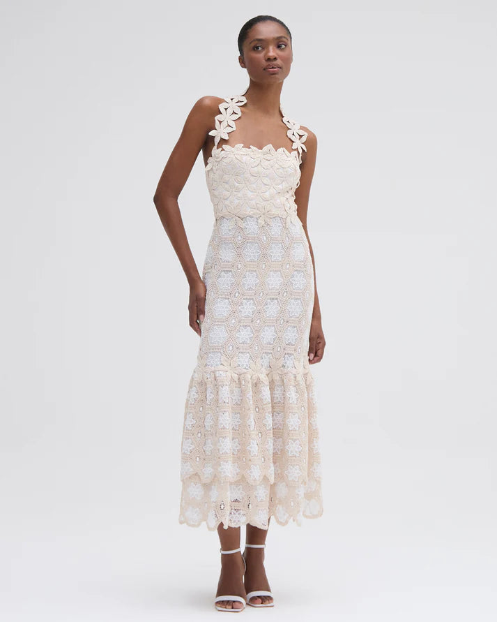 Crochet Midi Dress - Natural Off White by PatBo — view 4