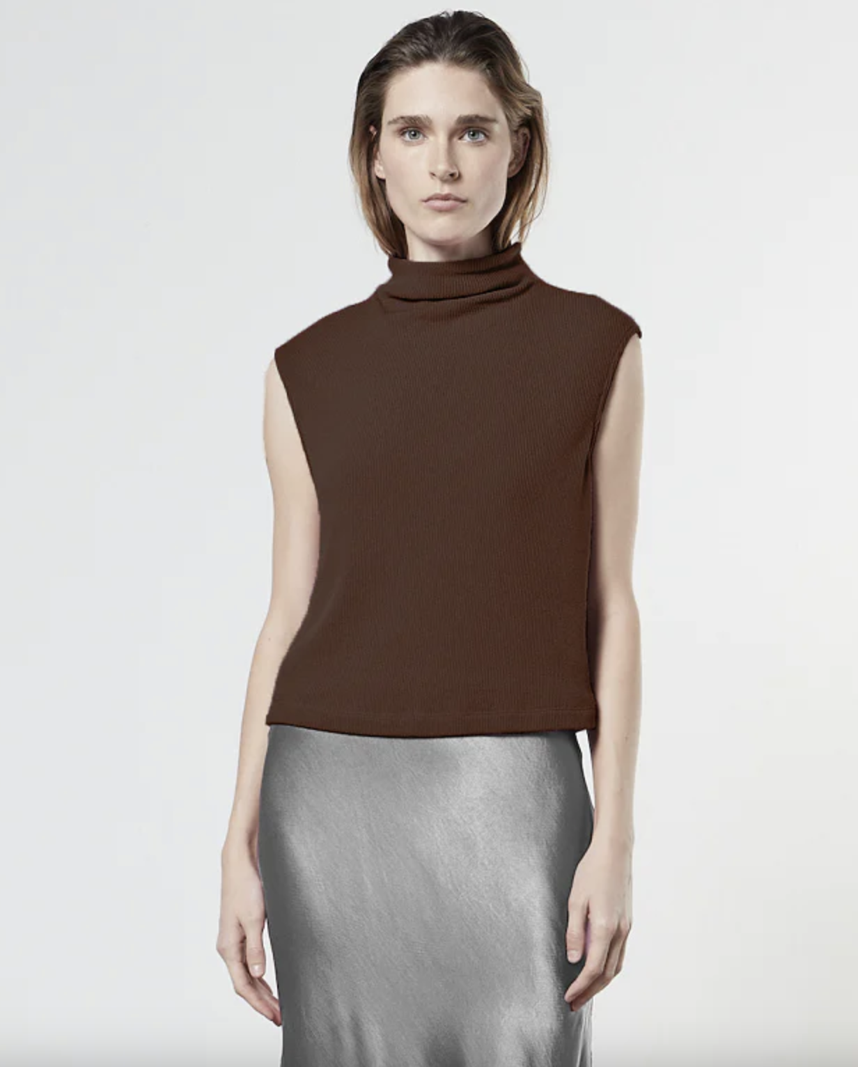 Sleeveless Knit Turtleneck Top - Saddle Brown by Enza Costa | 25 South Boutiques
