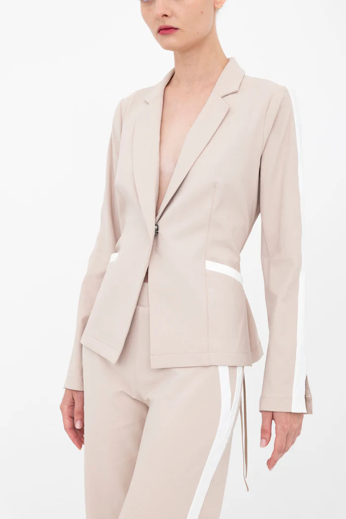 Bexley Notched Collar Contrast Stripe Blazer - Nude by Elaine Kim | 25 South Boutiques