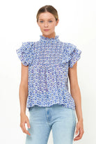 Pintuck Ruffle Top - Veranda Blue by Oliphant | 25 South Boutiques