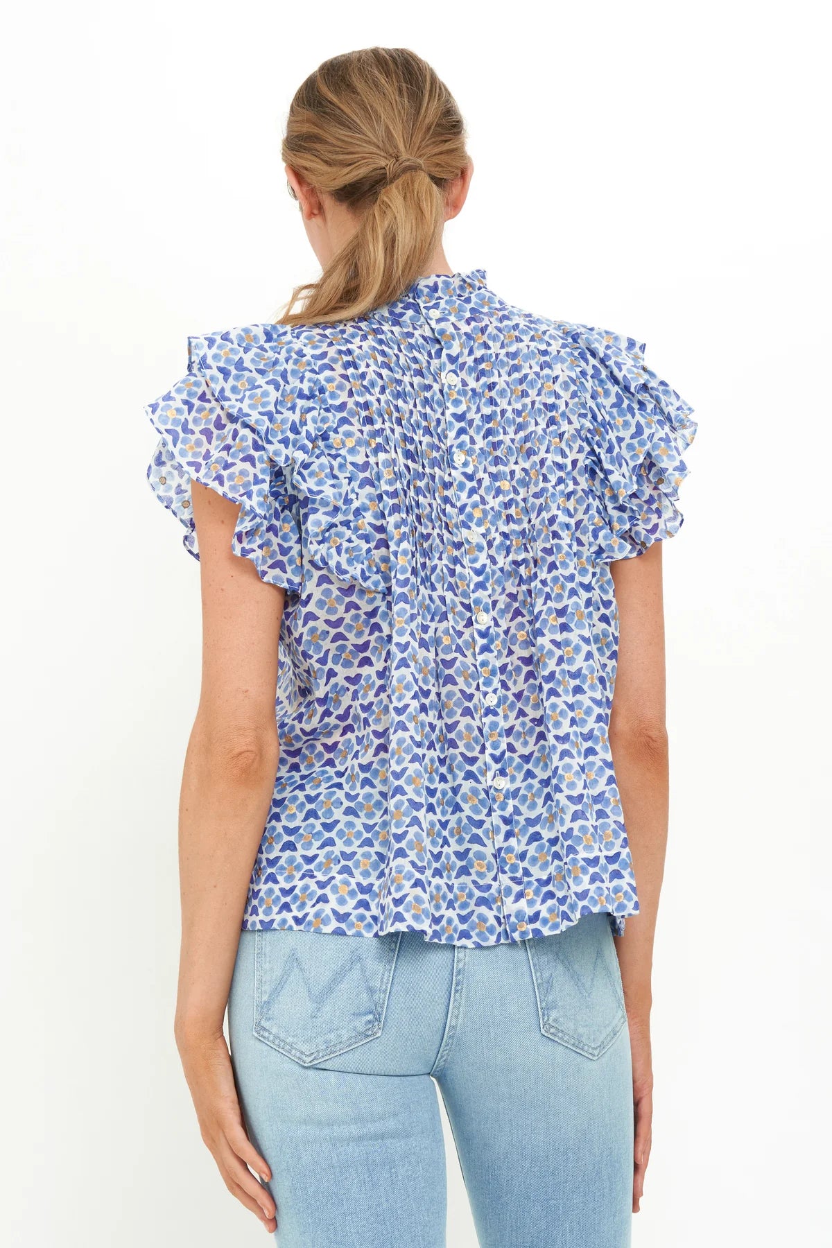Pintuck Ruffle Top - Veranda Blue by Oliphant — alternate view