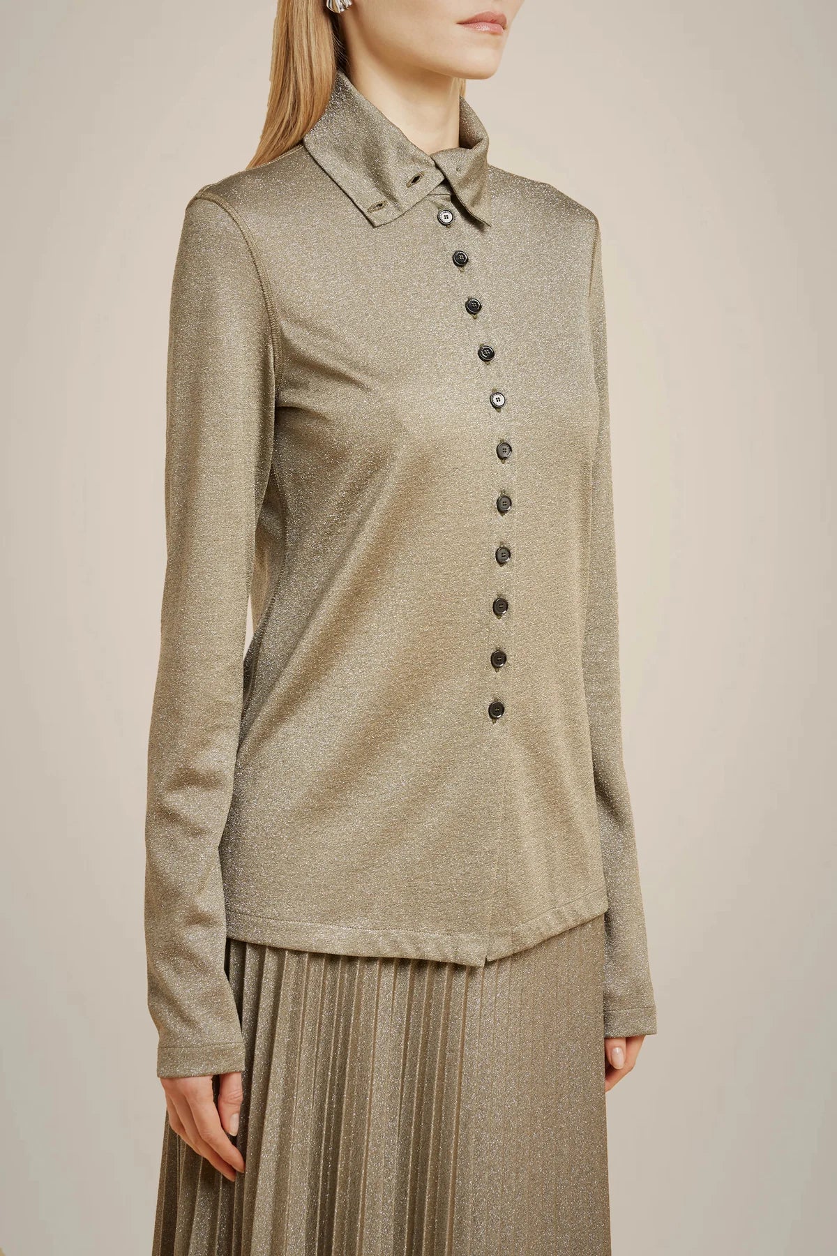 Lurex Jersey Shirt - Verde Green Pepper by Liviana Conti — alternate view