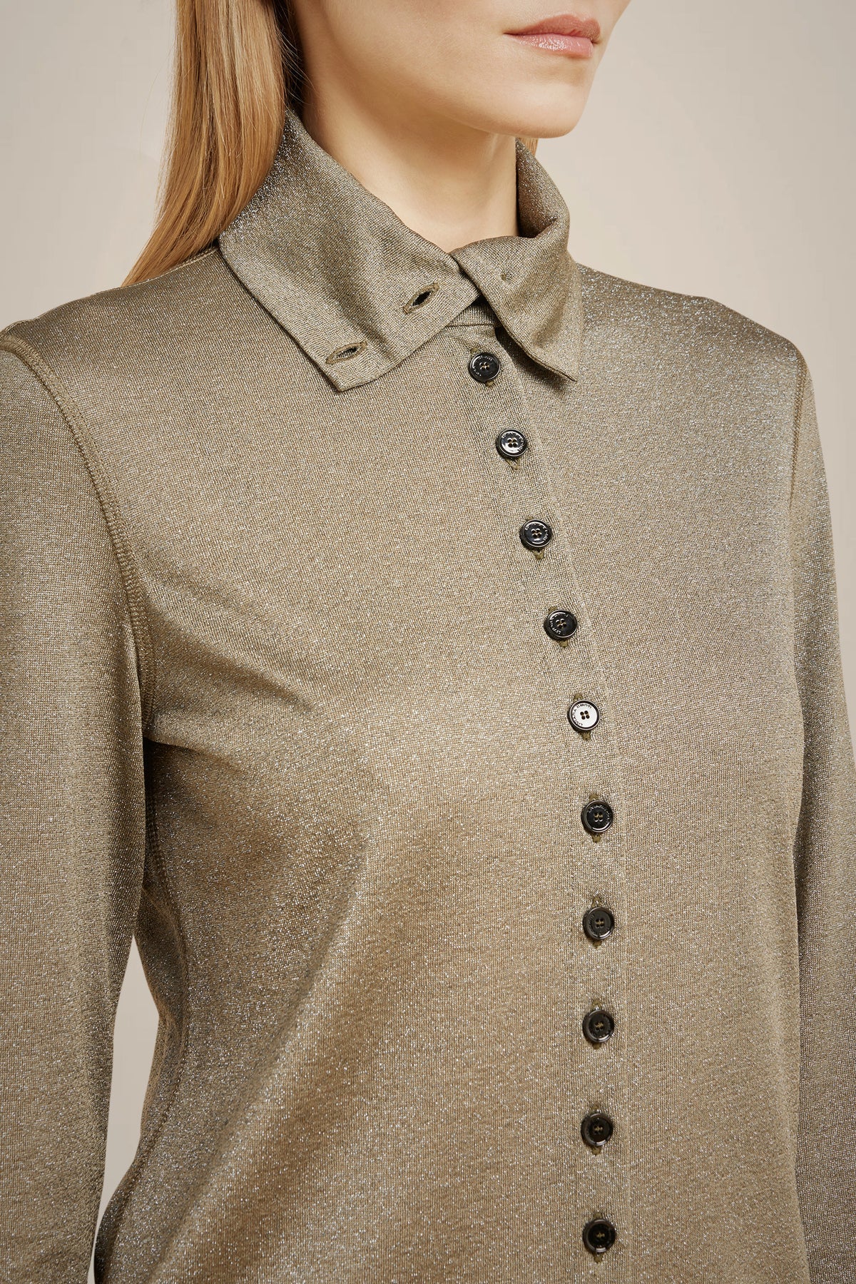 Lurex Jersey Shirt - Verde Green Pepper by Liviana Conti — view 4