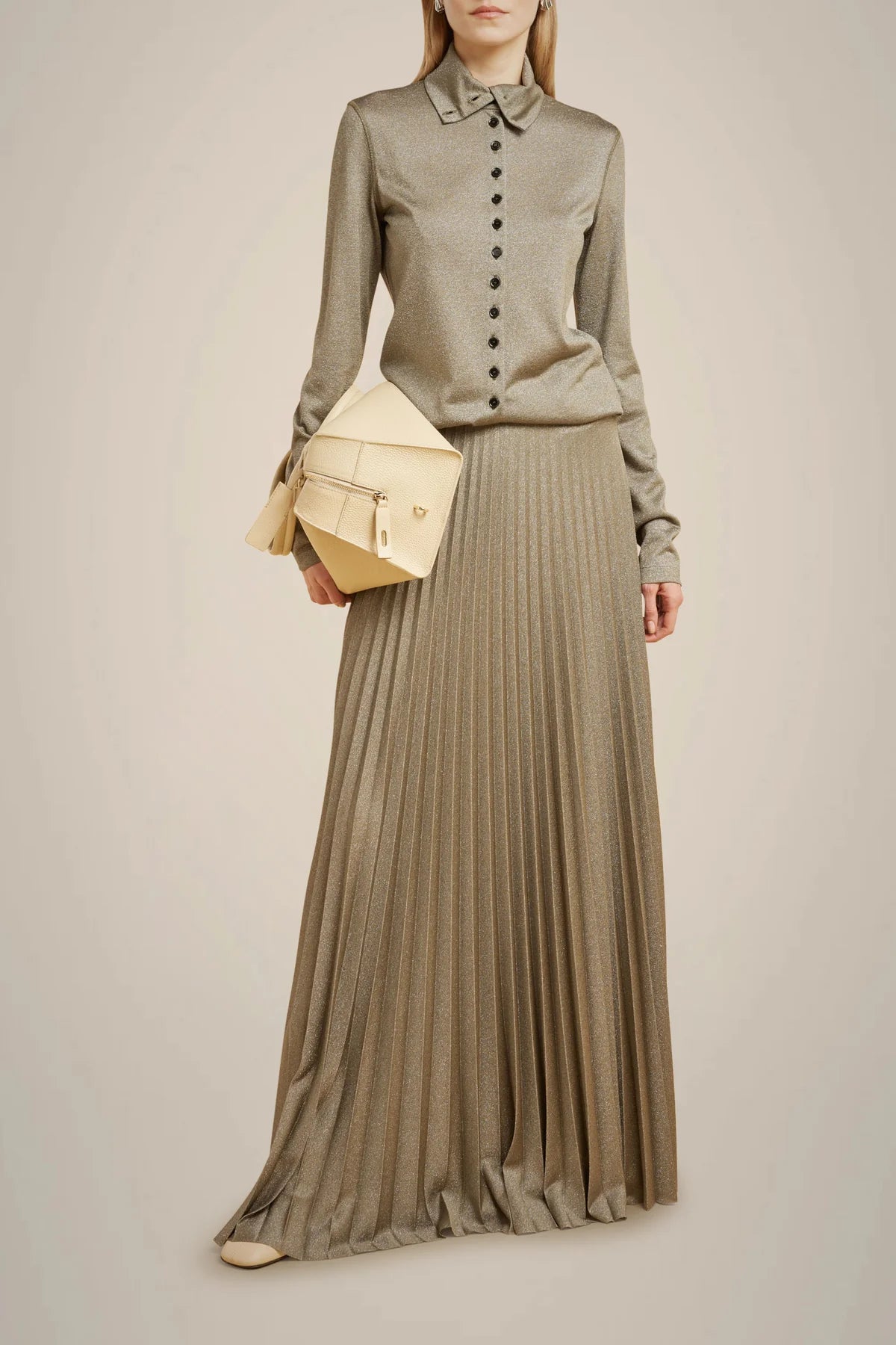 Lurex Jersey Pleated Skirt - Verde Green Pepper by Liviana Conti | 25 South Boutiques
