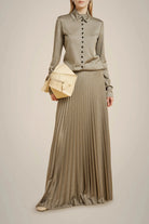 Lurex Jersey Pleated Skirt - Verde Green Pepper by Liviana Conti | 25 South Boutiques