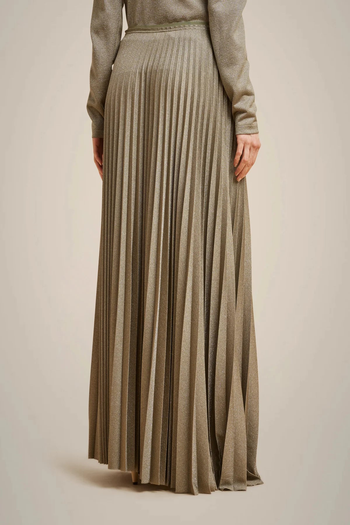 Lurex Jersey Pleated Skirt - Verde Green Pepper by Liviana Conti — view 3