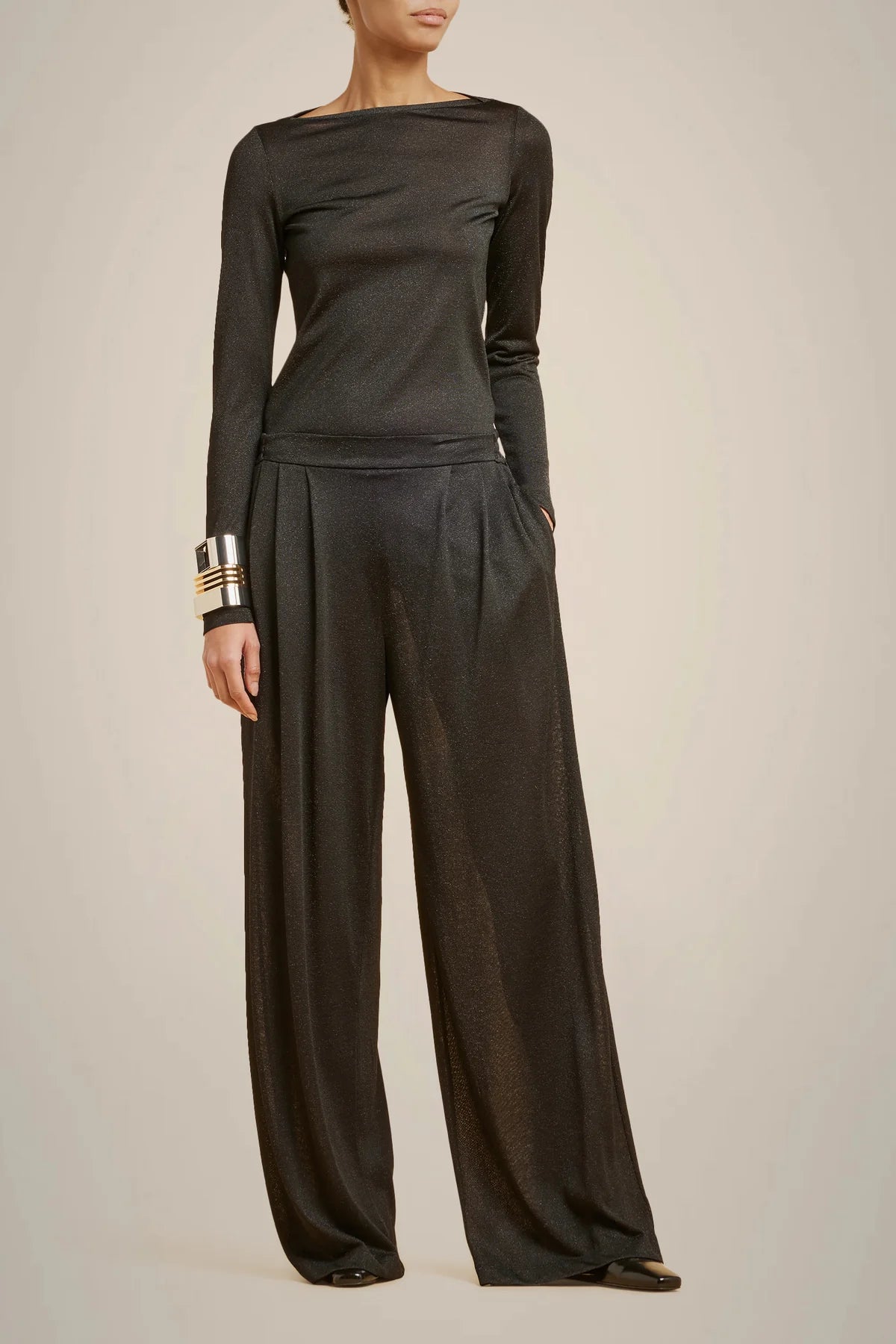 Lurex Jersey Pleated Trousers - Nero by Liviana Conti | 25 South Boutiques