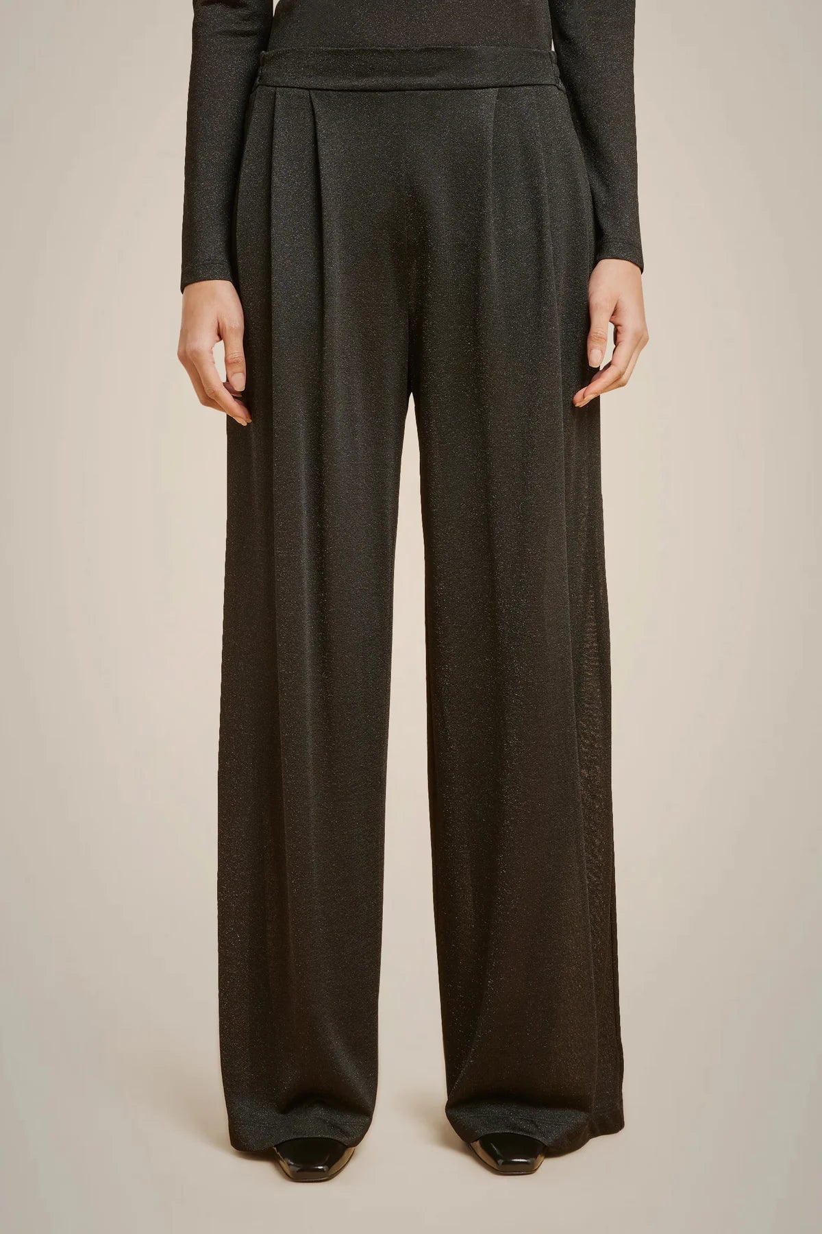 Lurex Jersey Pleated Trousers - Nero by Liviana Conti — alternate view