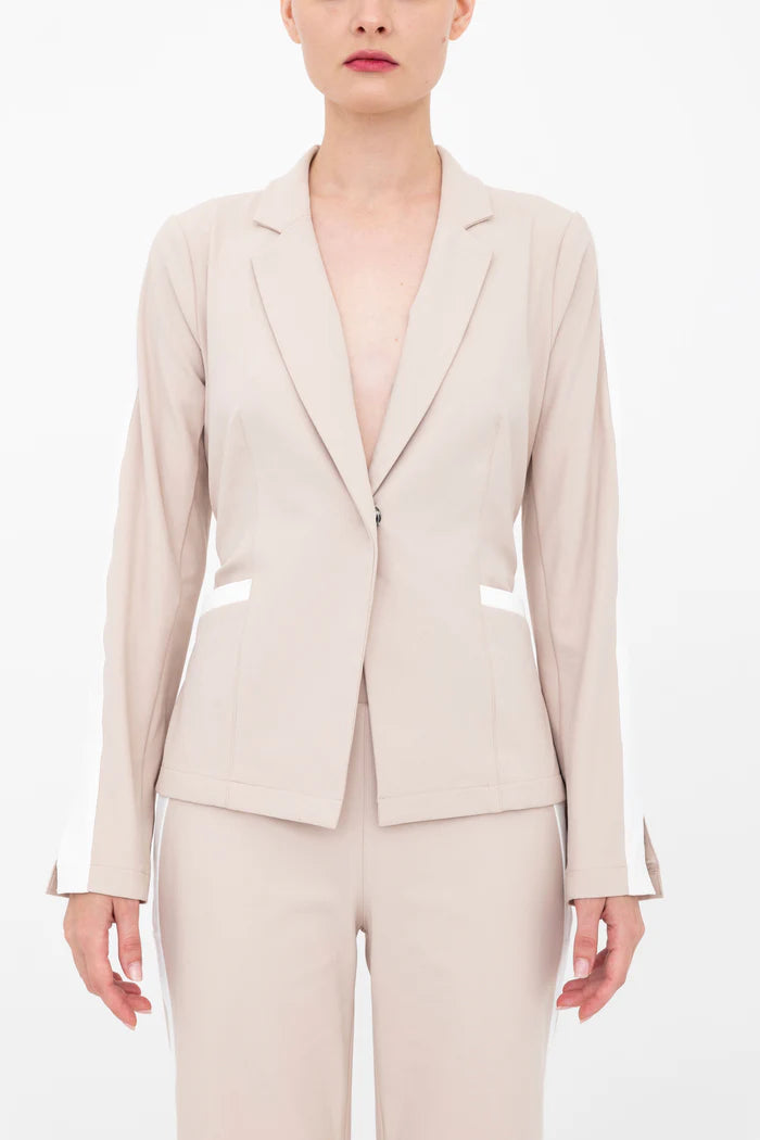 Bexley Notched Collar Contrast Stripe Blazer - Nude by Elaine Kim — alternate view