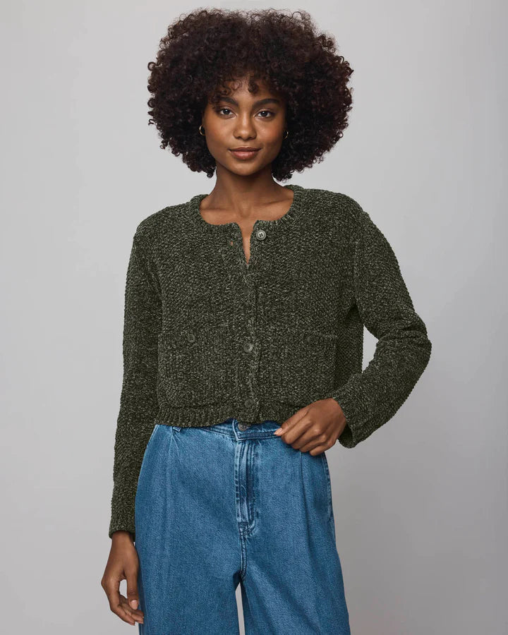 Andrea Chenille Crop Cardigan - Green Spruce by Splendid | 25 South Boutiques