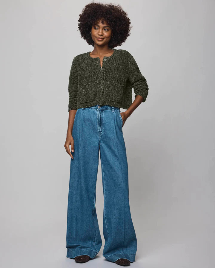 Andrea Chenille Crop Cardigan - Green Spruce by Splendid — alternate view