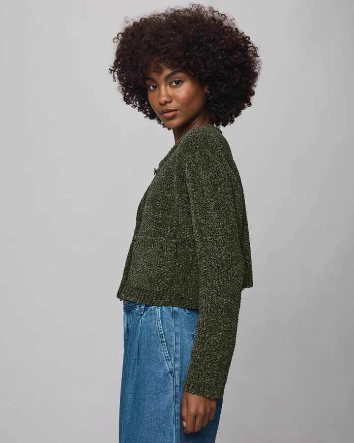 Andrea Chenille Crop Cardigan - Green Spruce by Splendid — view 4