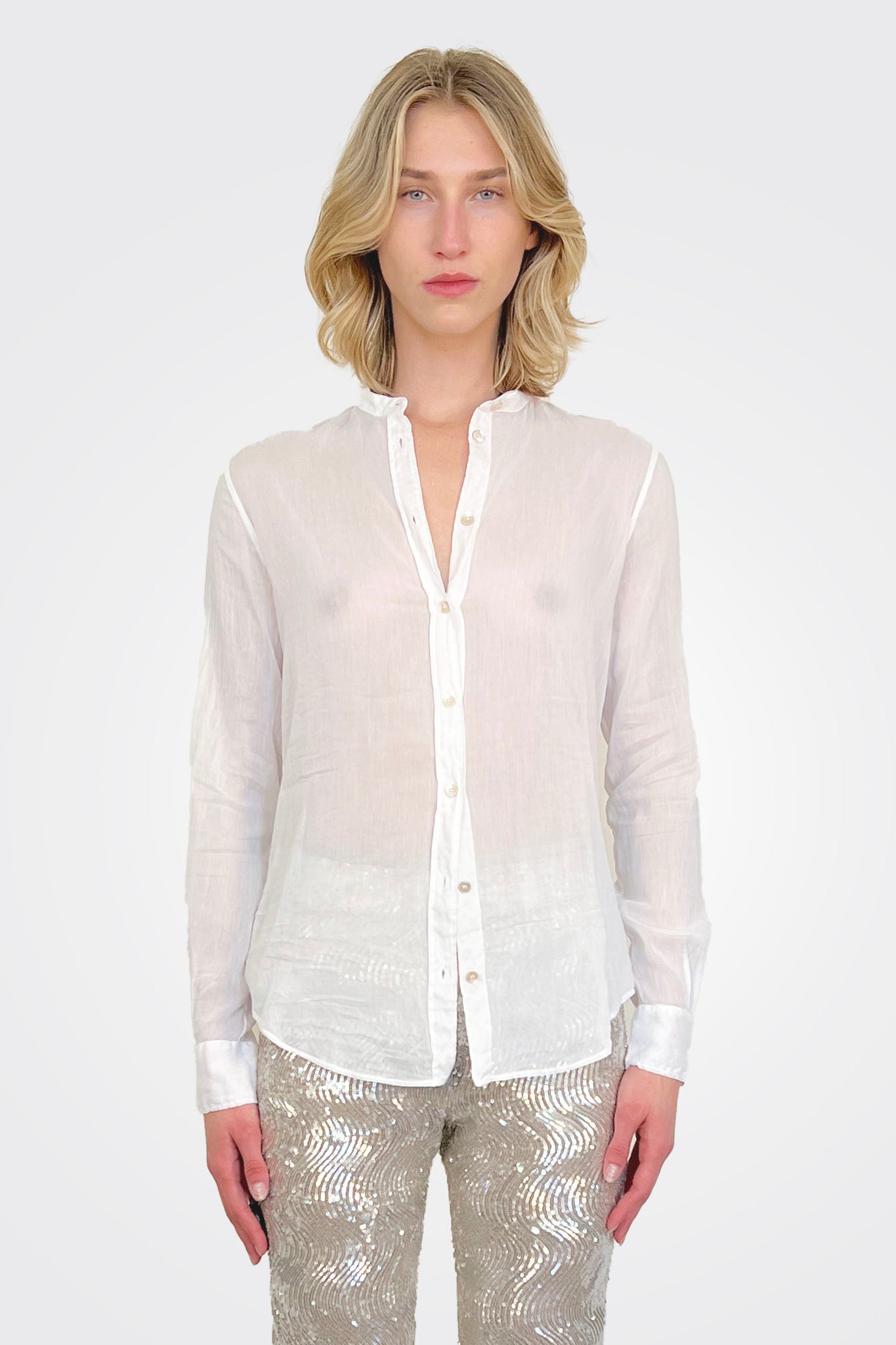Mandarin Collar Shirt - Bianco by Forte Forte | 25 South Boutiques