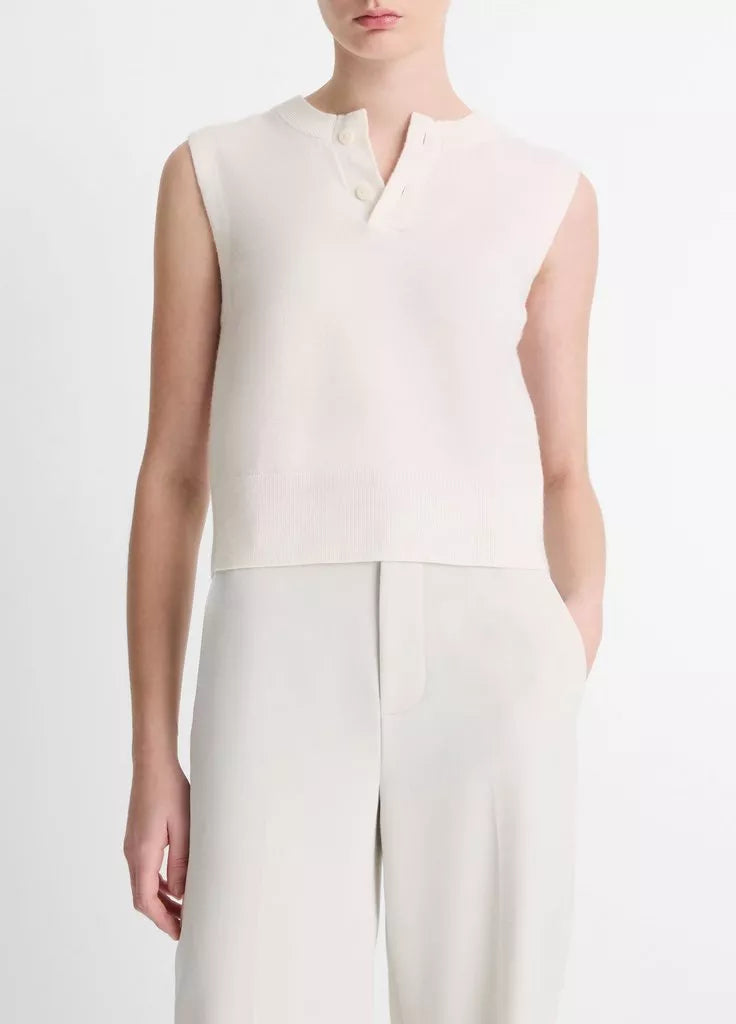 Wool-Blend Henley Shell - Optic White by Vince | 25 South Boutiques