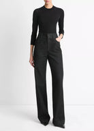 Wool Three-Quarter-Sleeve Mock-Neck Top - Black by Vince — view 4