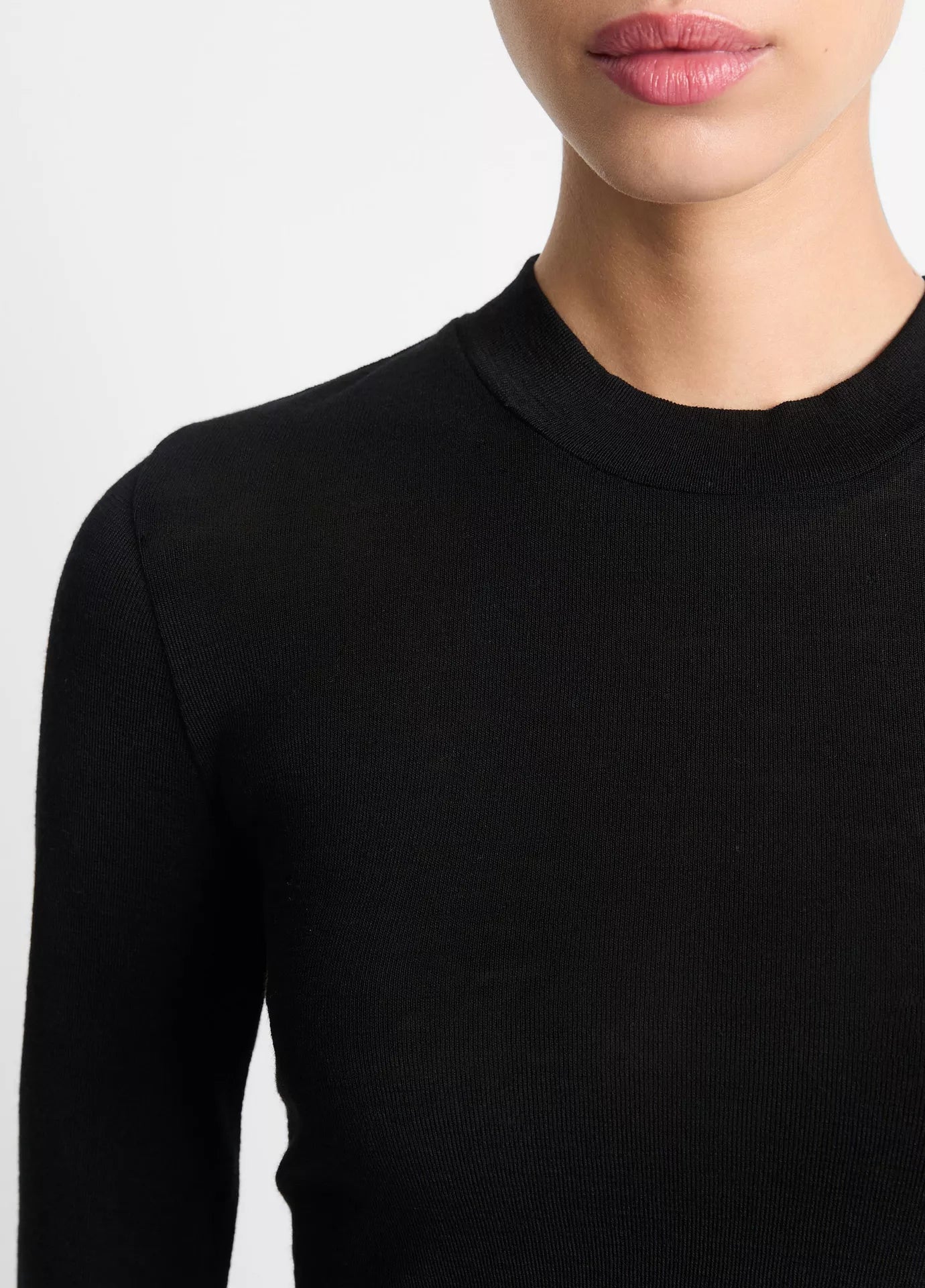 Wool Three-Quarter-Sleeve Mock-Neck Top - Black by Vince — alternate view