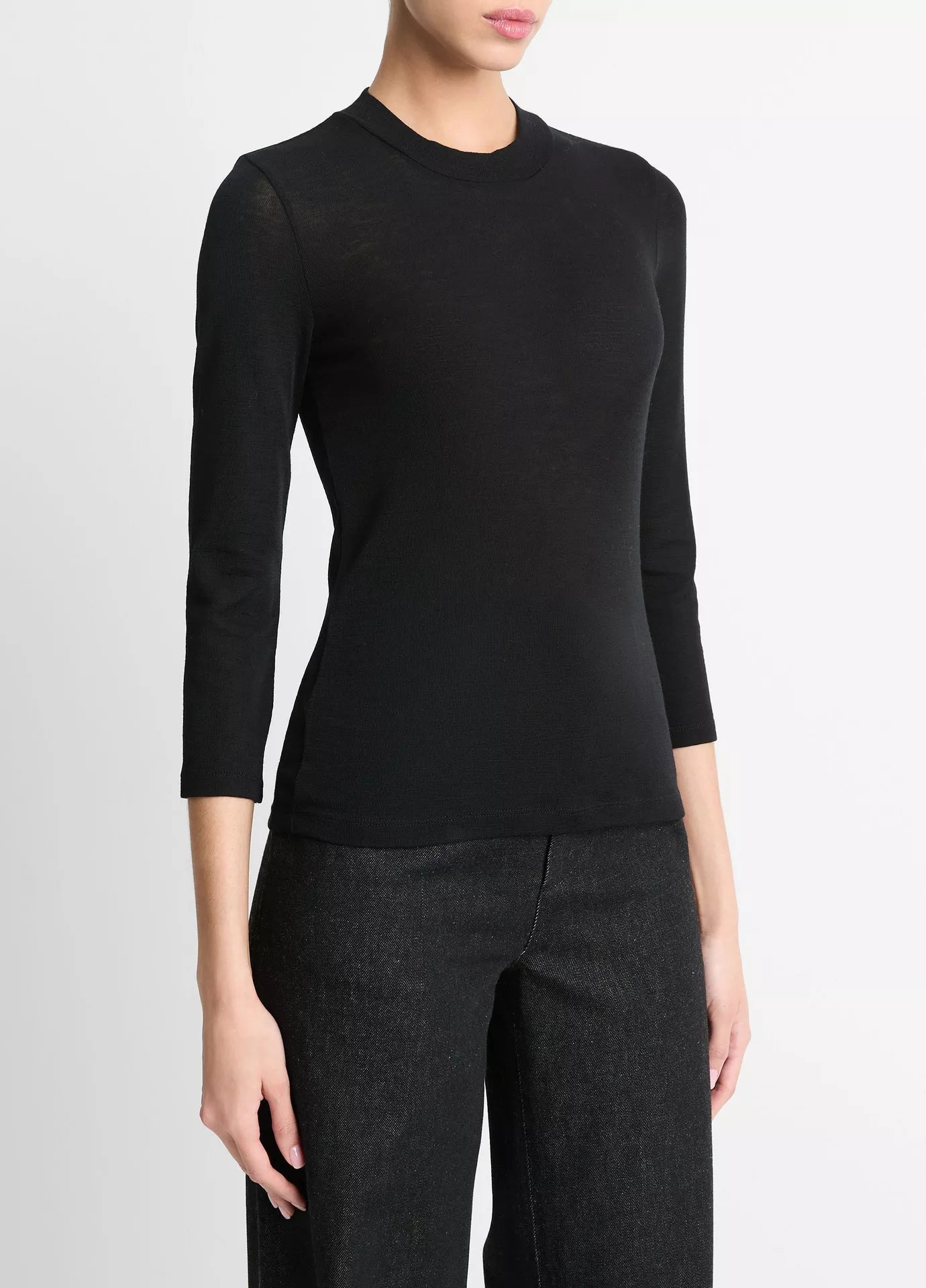 Wool Three-Quarter-Sleeve Mock-Neck Top - Black by Vince | 25 South Boutiques