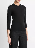 Wool Three-Quarter-Sleeve Mock-Neck Top - Black by Vince | 25 South Boutiques