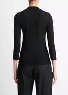 Wool Three-Quarter-Sleeve Mock-Neck Top - Black by Vince — view 3