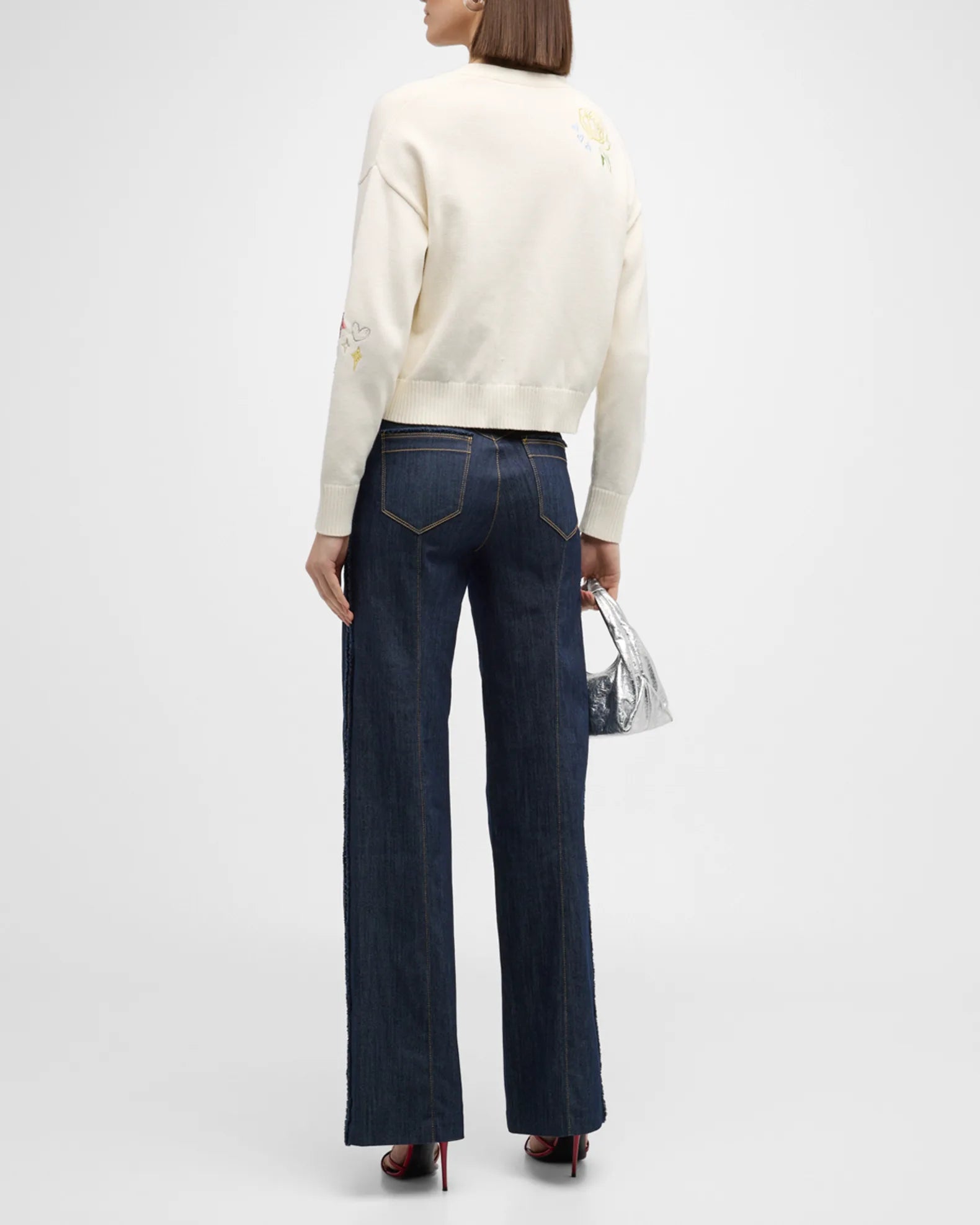 Nyla Daydream Doodles Embroidered Cardigan - Ivory Multi by Cinq A Sept — view 6